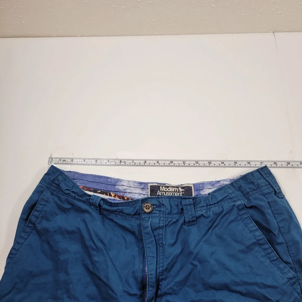 Modern Amusement‎ Chino Shorts Mens 36 Blue Excellent Cotton Casual Floral Trim